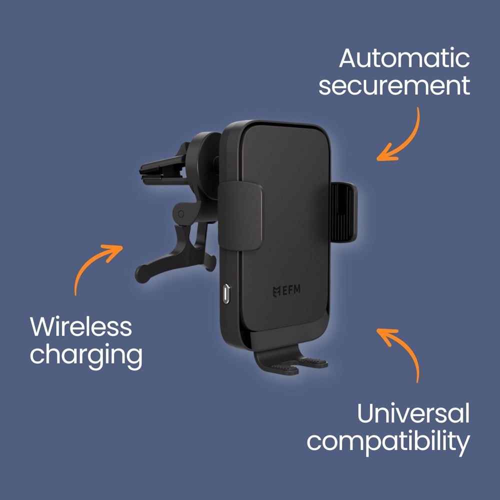 EFM Dual-Coil 15w Wireless Car Charger Dash/Vent Mount Black