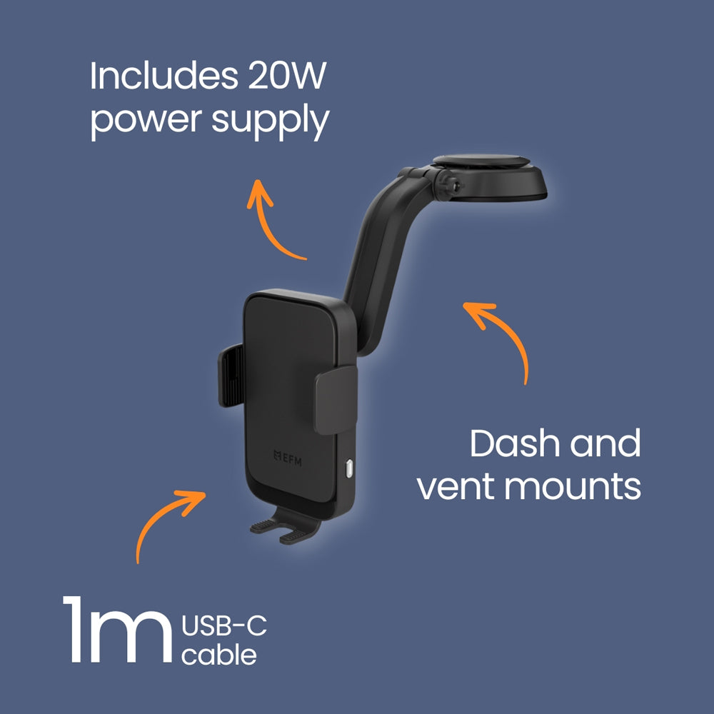 EFM Dual-Coil 15w Wireless Car Charger Dash/Vent Mount Black