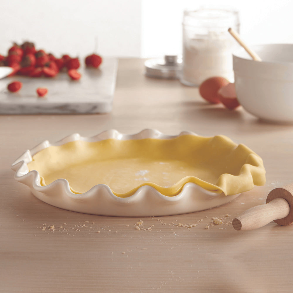 Emile Henry 33cm Ceramic Ruffled Tart Dish Clay White