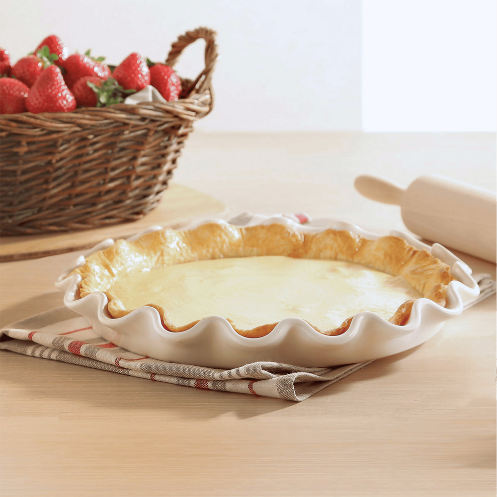 Emile Henry 33cm Ceramic Ruffled Tart Dish Clay White
