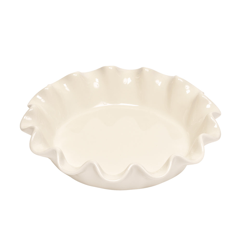 Emile Henry 26cm Ceramic Ruffled Pie Dish Clay White