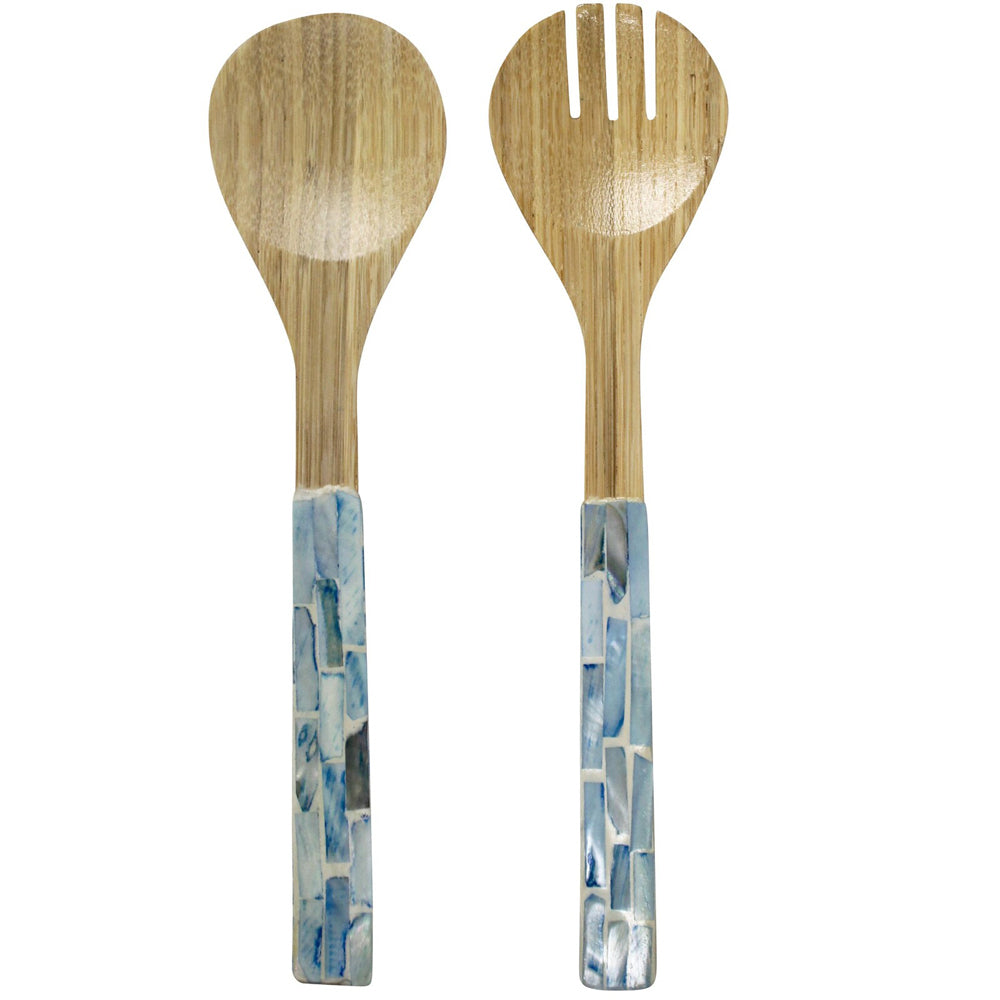 4PK 2pc LVD Bamboo Servers Utensils 33x8cm - Soft Blue