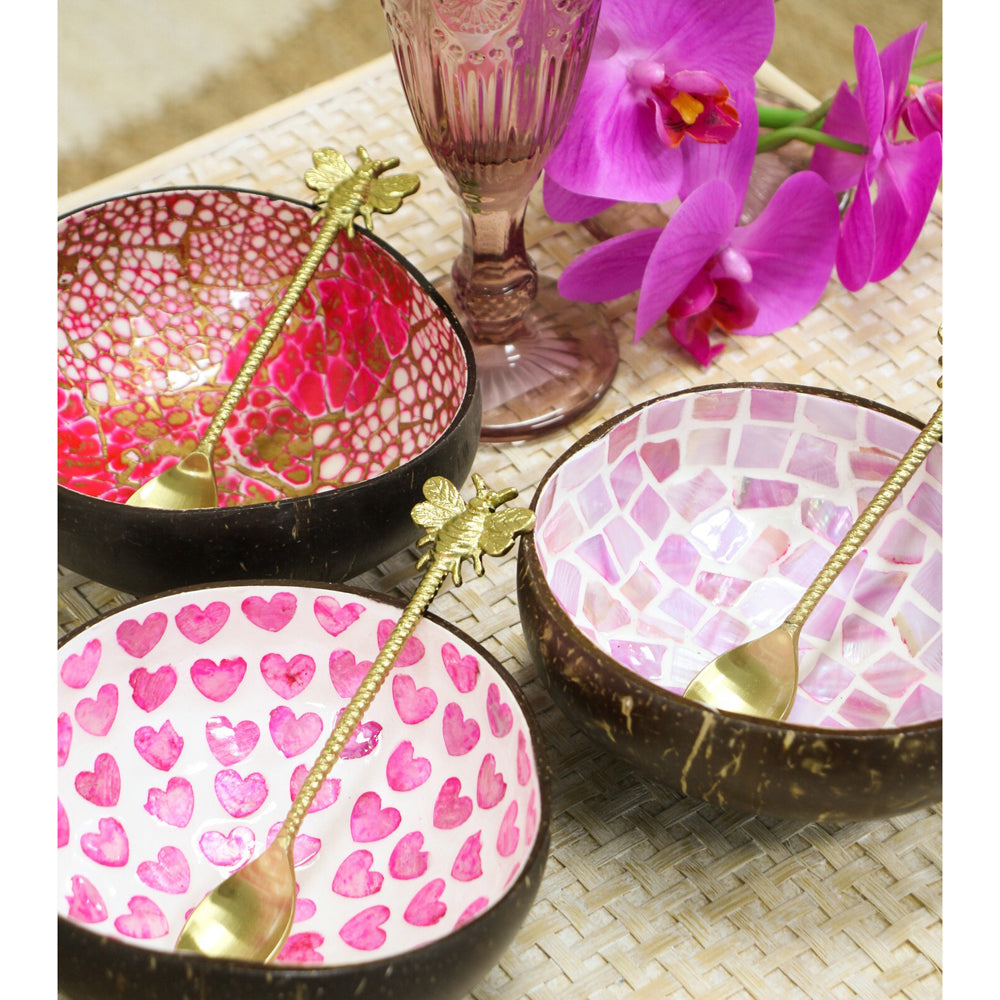 8PK LVD Natural Coconut Round Dish Bowl 13x6cm - Heart