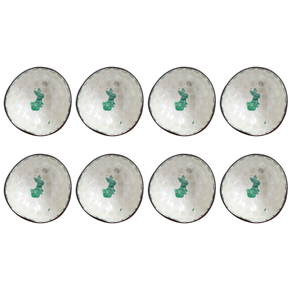 8PK LVD Natural Coconut Round Dish Bowl 13x6cm - Rabbit Green