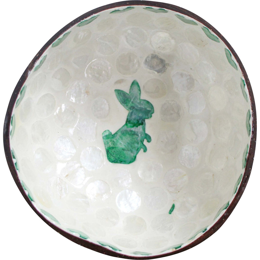 8PK LVD Natural Coconut Round Dish Bowl 13x6cm - Rabbit Green