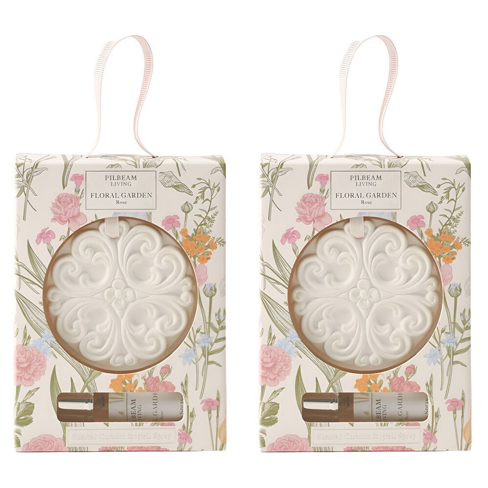 2PK Pilbeam Living Floral Garden Scented Ceramic Disc Rose Aroma Fragrance 8cm