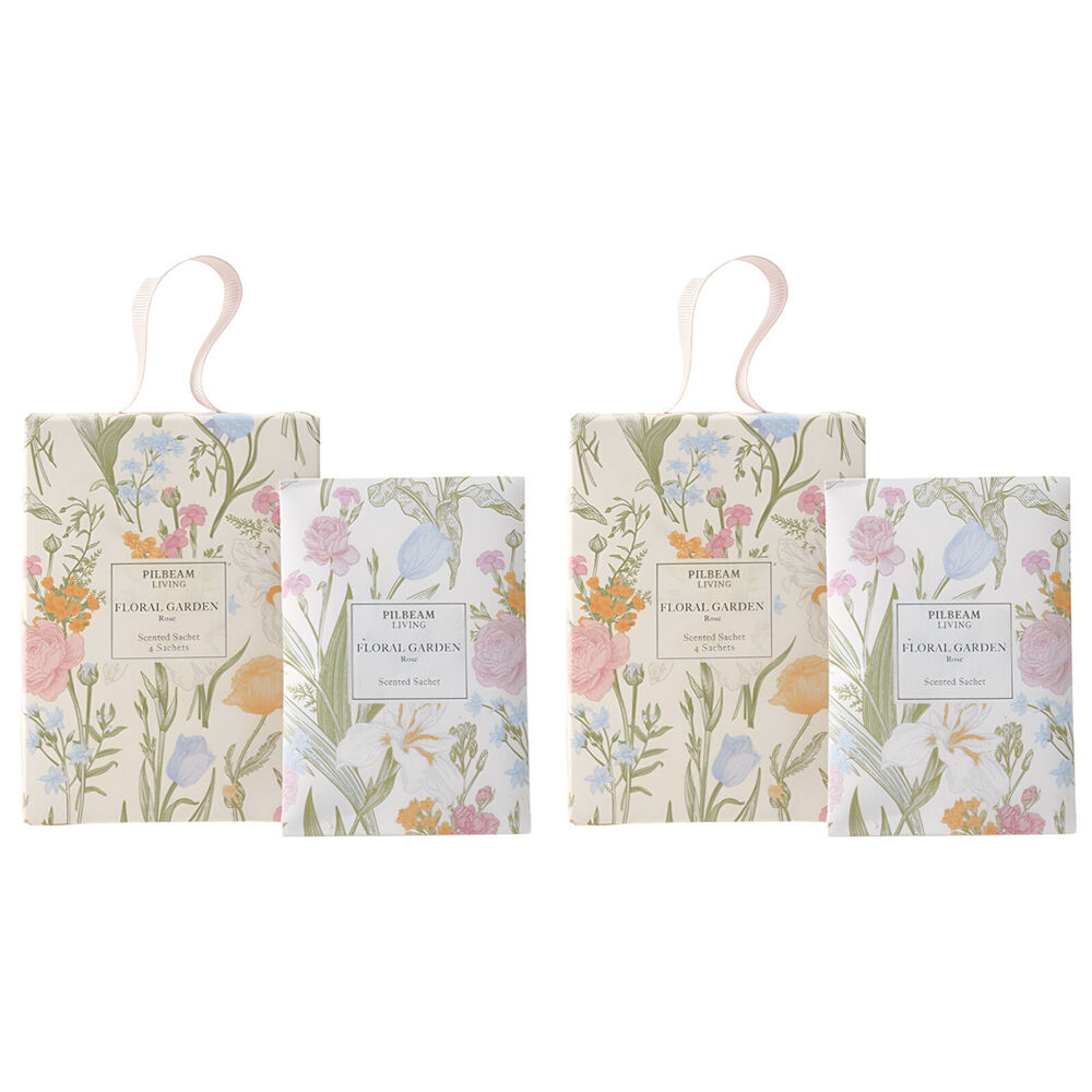 2PK Pilbeam Living Floral Garden Scented Sachet 4x10g Rose Aroma Fragrance 11cm