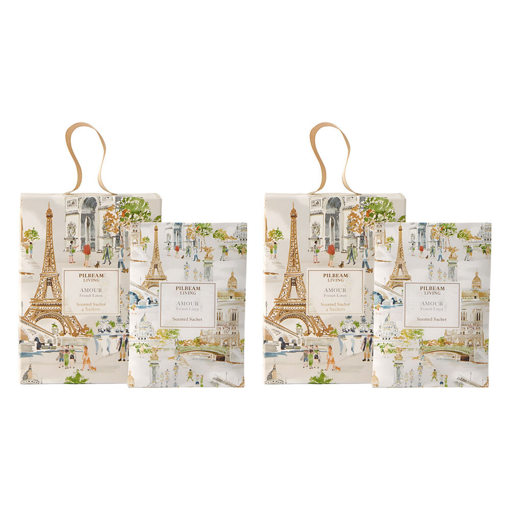 2PK Pilbeam Living Amour Scented Sachet 4x10g French Linen Scent Fragrance 11cm