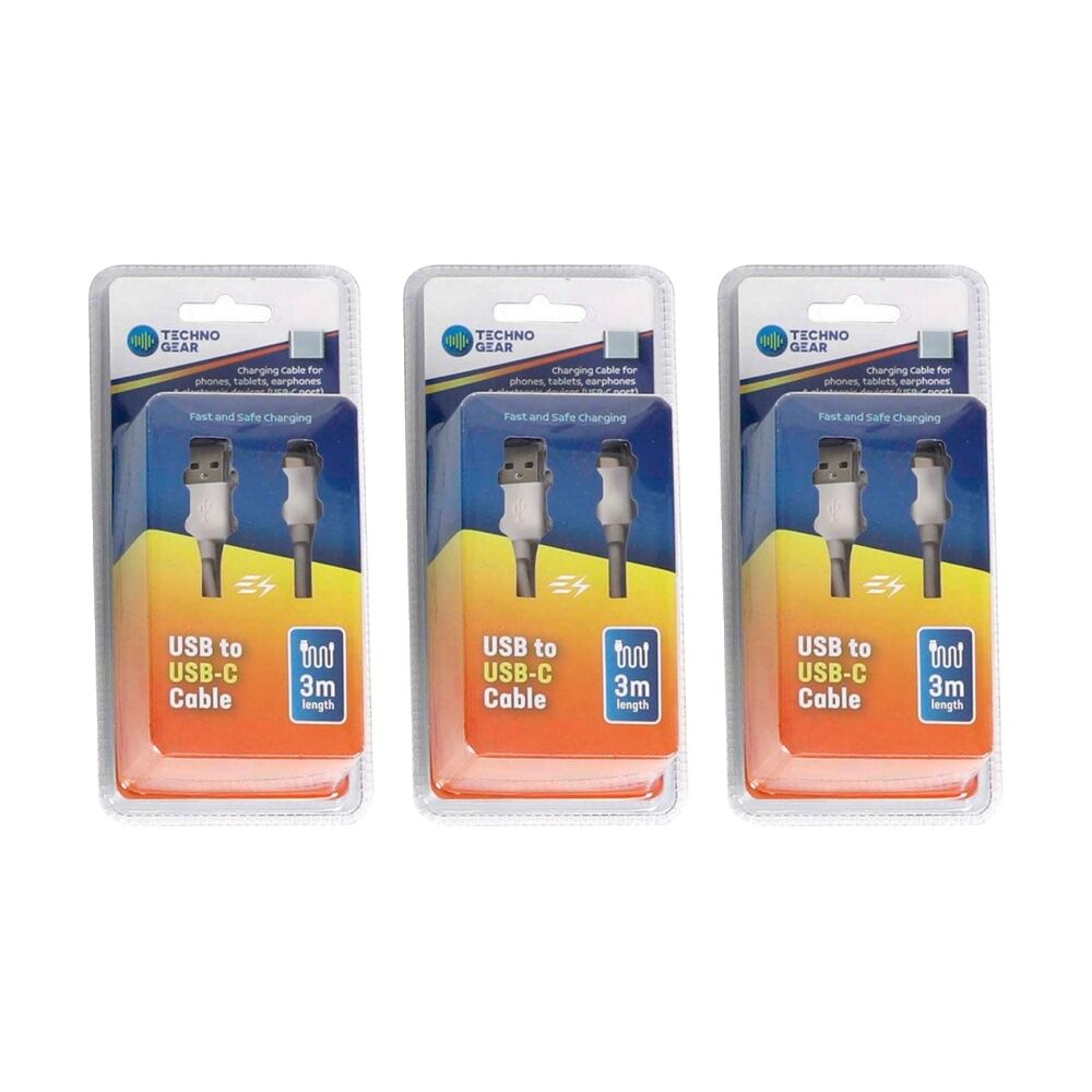 3PK TGear USB-A to USB-C Charging and Data Cable High Speed 3A Quick Charge 3m