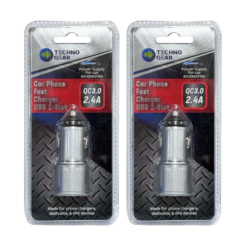 2PK TGear 2 Port Compact USB-A Car Charger 2.4A Quick Charge for 12V Sockets