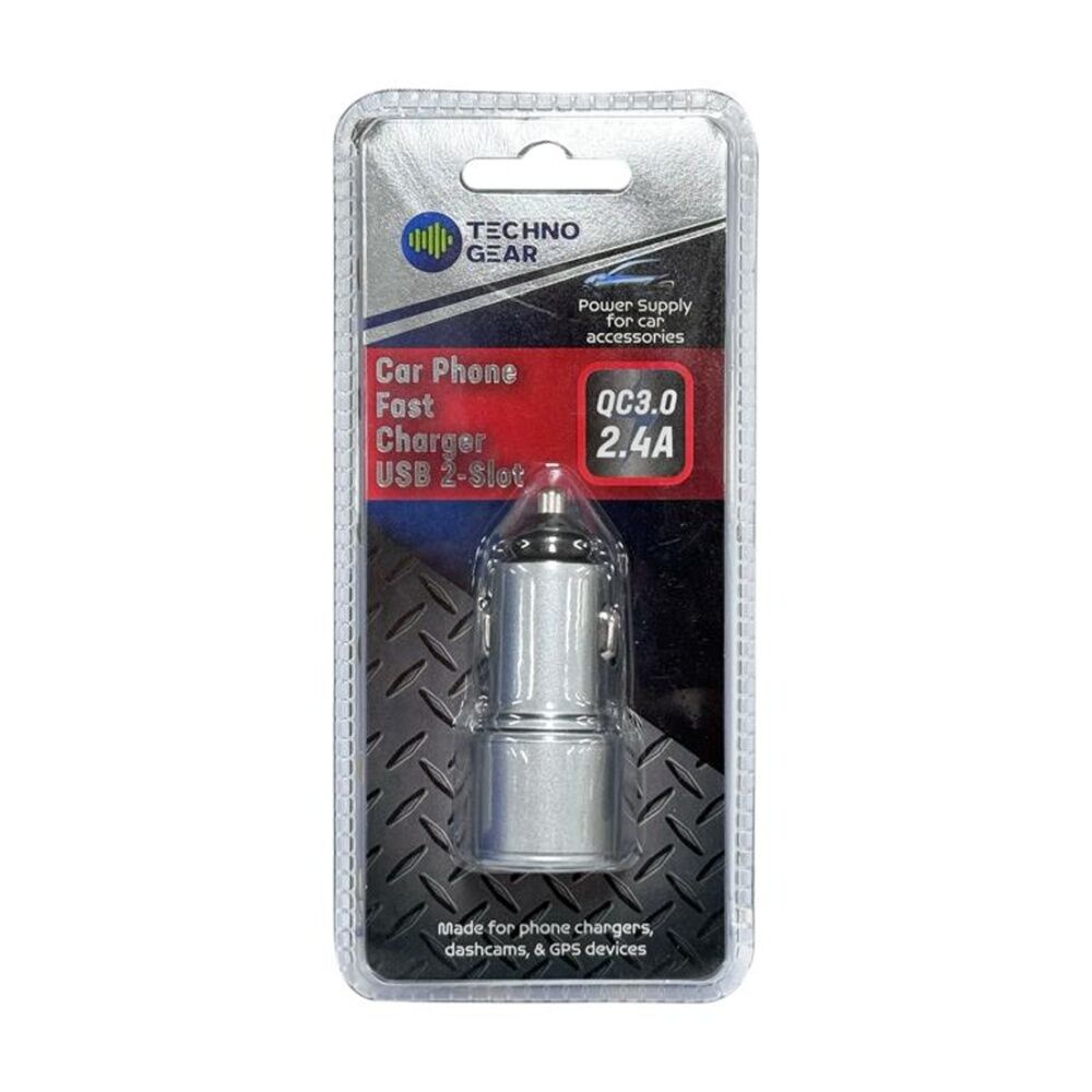 2PK TGear 2 Port Compact USB-A Car Charger 2.4A Quick Charge for 12V Sockets