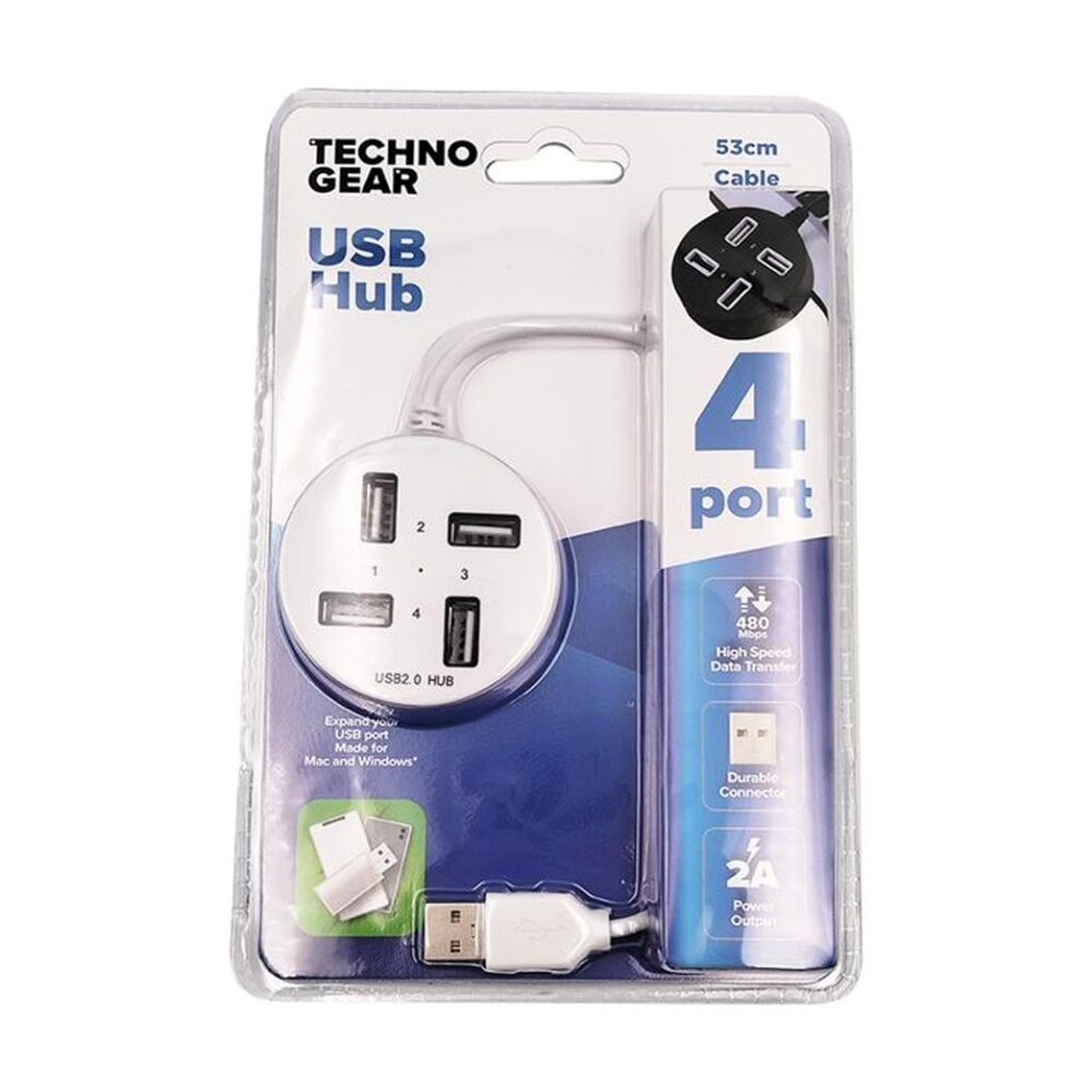 2PK TGear 1-to-4 USB-A 4 Port Charging Hub Computer Accessory 53cm 2A Assorted
