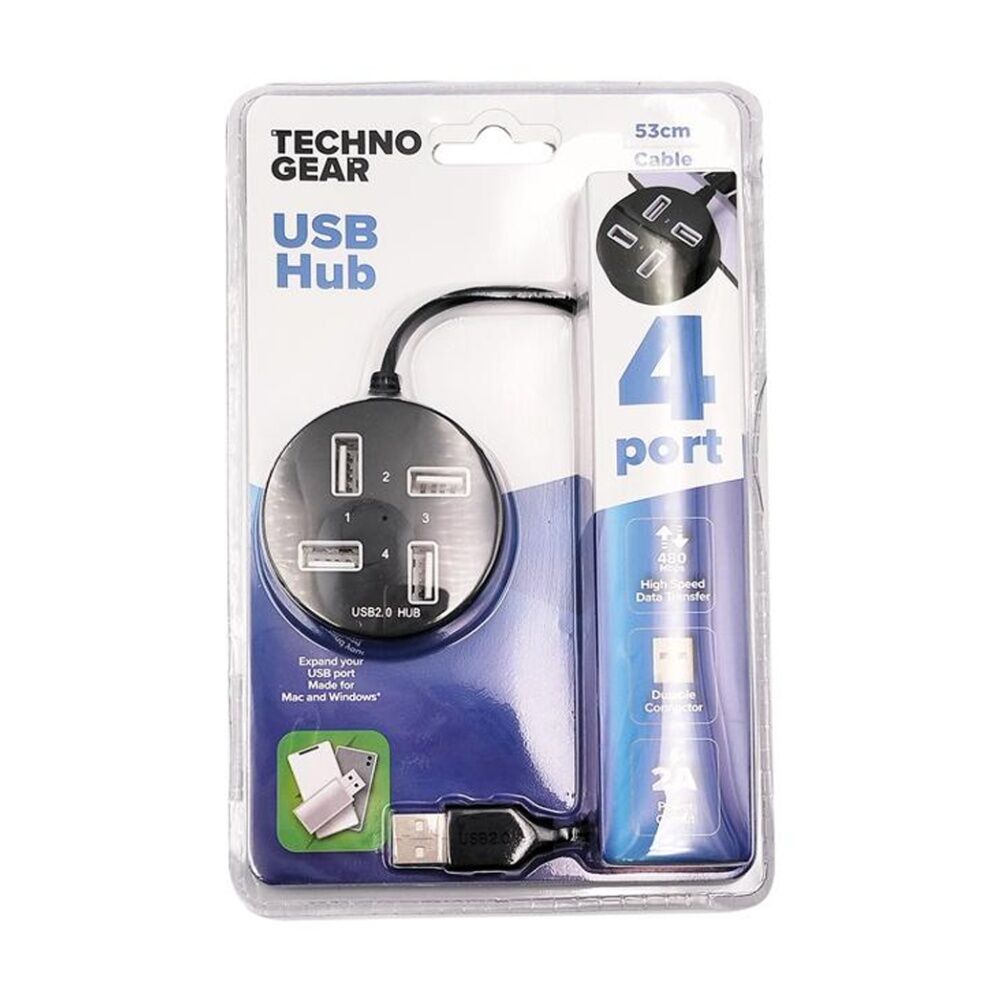 2PK TGear 1-to-4 USB-A 4 Port Charging Hub Computer Accessory 53cm 2A Assorted