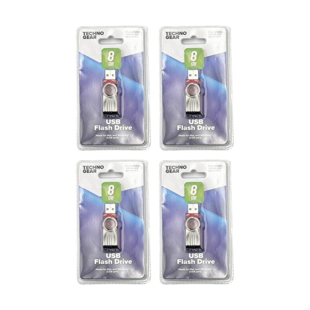 4PK TGear USB-A Flash Drive Mac/Windows Compatable 8GB Capacity Assorted