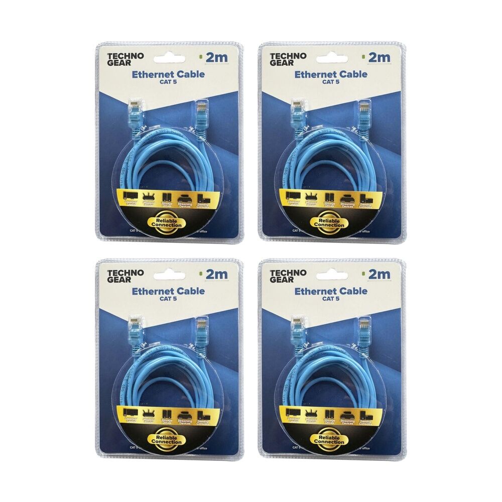4PK TGear RJ45 Cat 5 Ethernet Cable Internet Durable High Speed Data 2m Blue