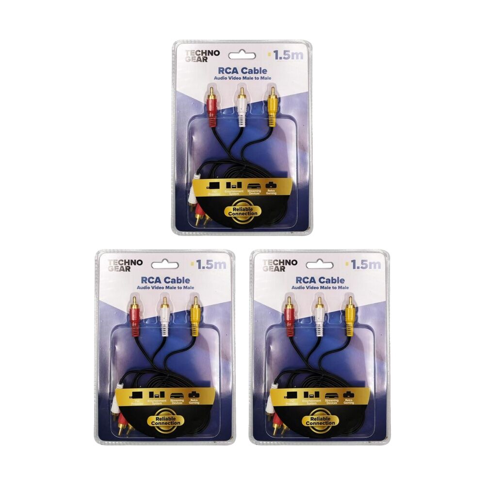 3PK TGear RCA Audio/Video Male-to-Male Cable for TV Retro Game Consoles 1.5m