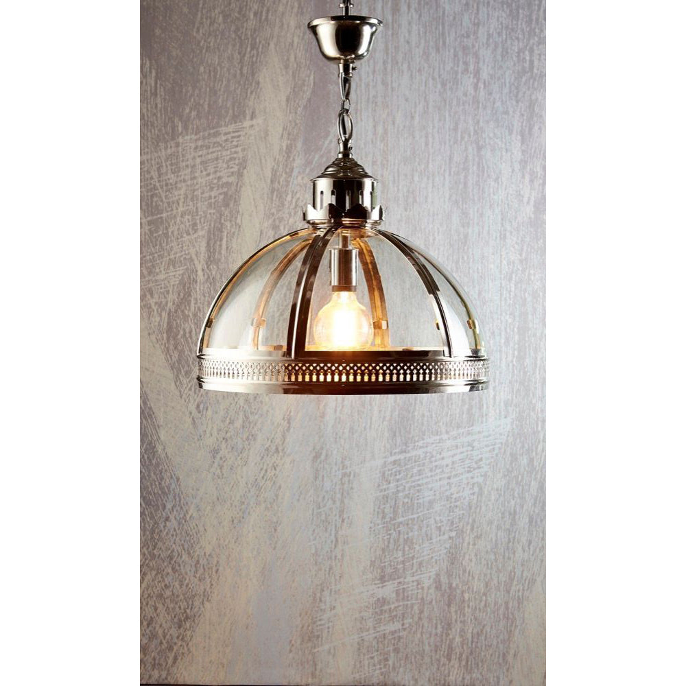 Belle Winston Brass/Glass Ceiling Pendant Light Small 40cm - Shiny Nickel