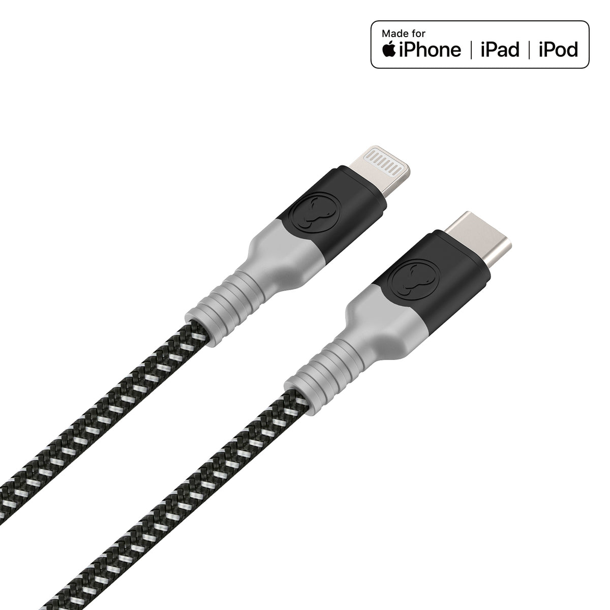 Bonelk Long-Life USB-C to Lightning Cable (1.2 m) (Black/Grey)