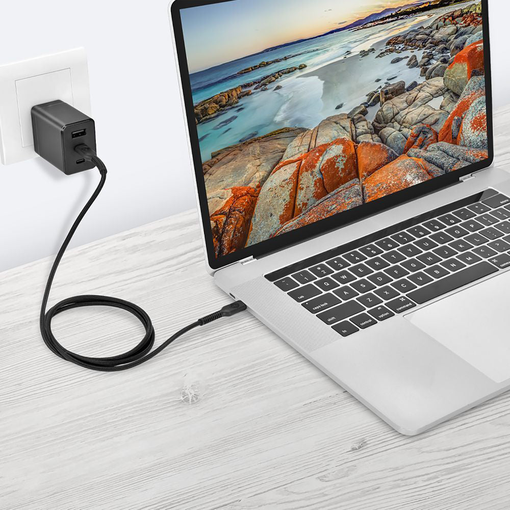 2PK Bonelk Long-Life 1.2m/100W Easy Grip USB-C to Type C Cable - Black