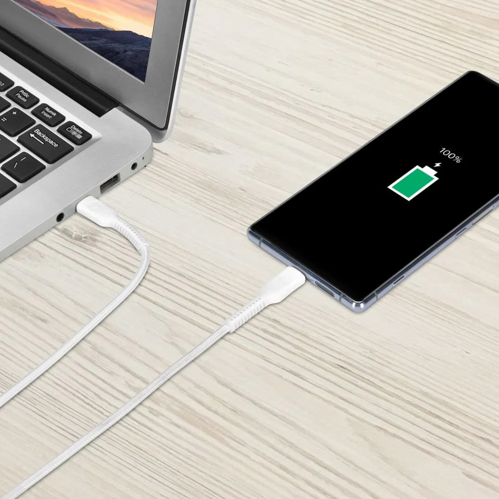 2PK Bonelk Long-Life 1.2m/60W Easy Grip USB-C to Type C Cable - White