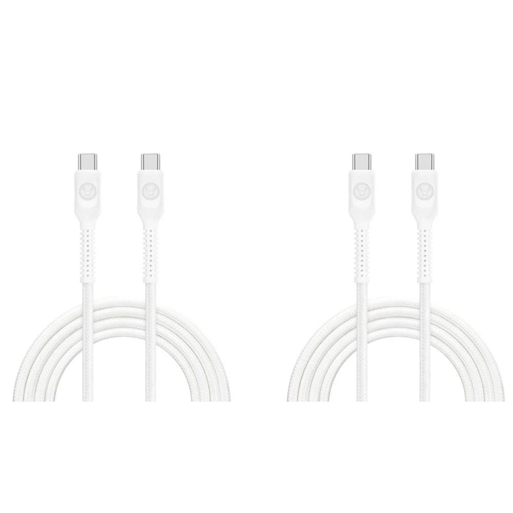 2PK Bonelk Long-Life 1.2m/60W Easy Grip USB-C to Type C Cable - White