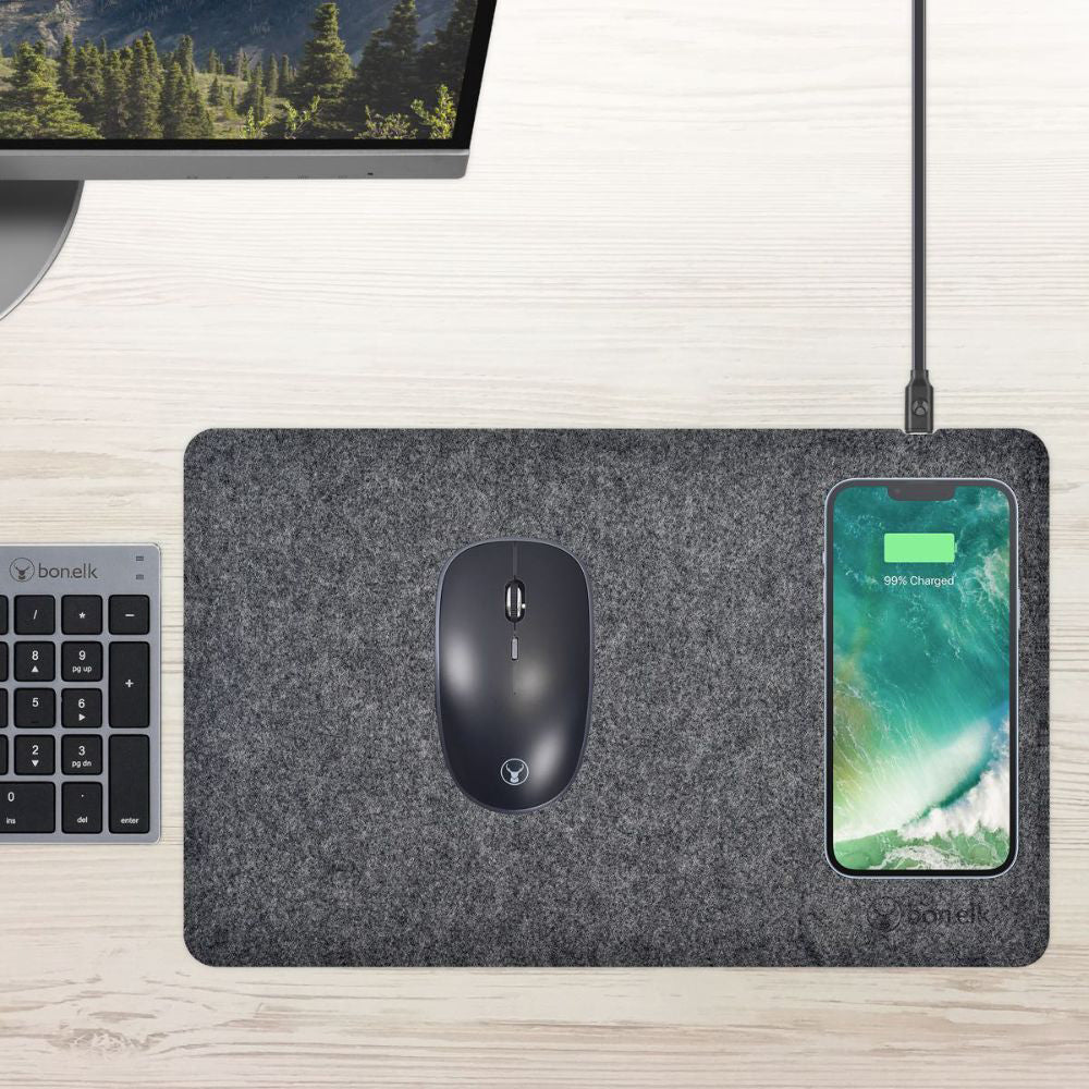Bonelk Qi Wireless Charge Mouse Mat Pro 35cm For iPhone 15/Samsung S24 Grey
