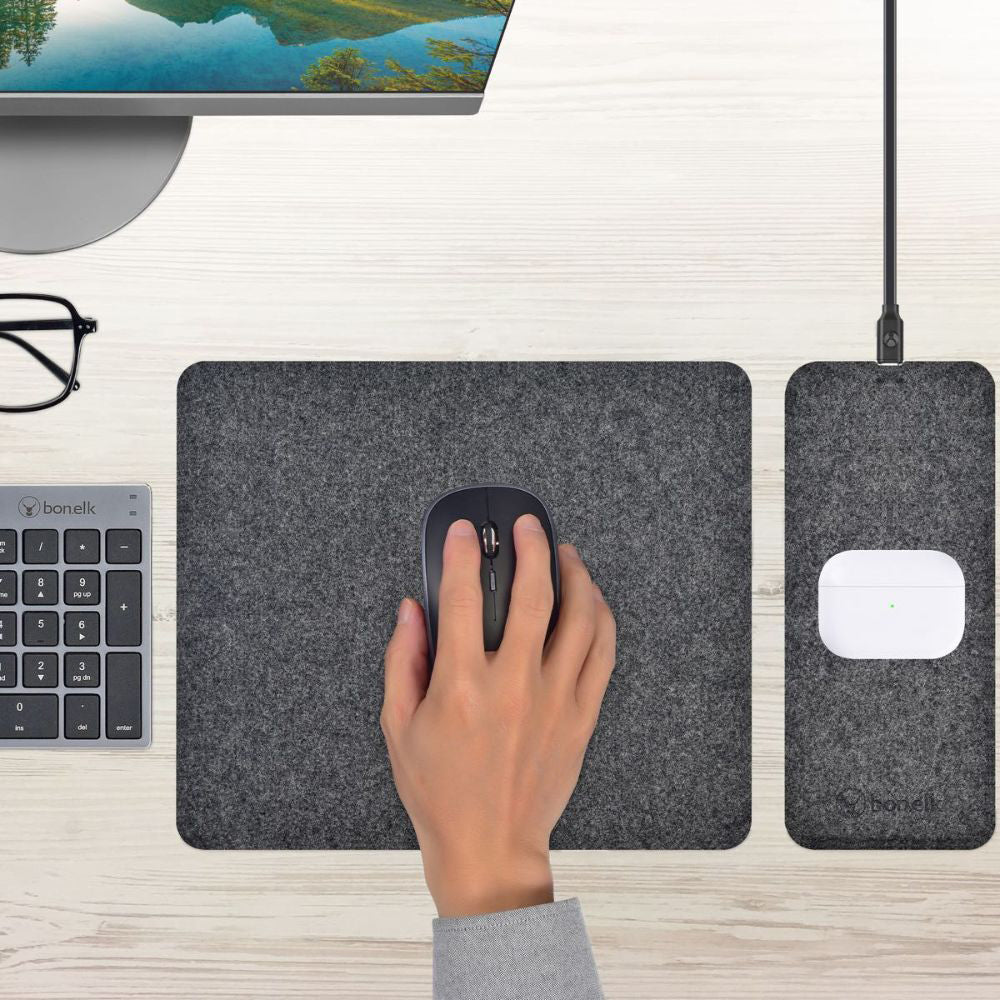 Bonelk Split Qi Wireless Mouse Mat 37cm For iPhone 15/Samsung S24 Grey