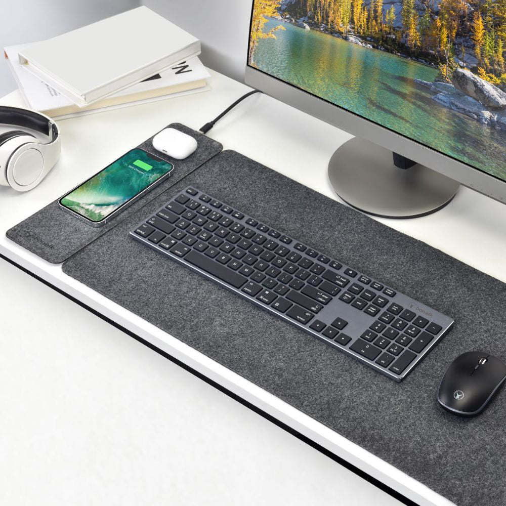 Bonelk Split Qi Wireless Charging Desktop Mouse Mat 82cm - Grey