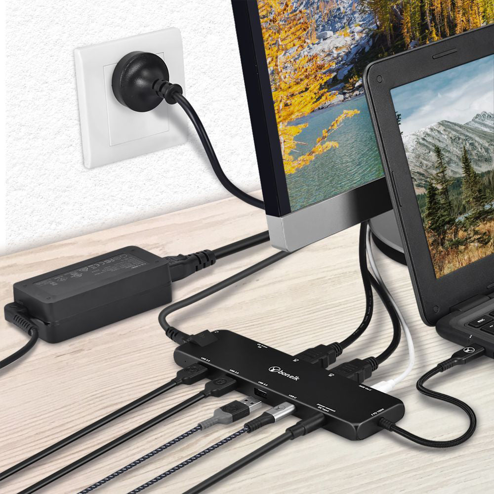 Bonelk Long-Life USB-C to 12-in-1 Multiport Powered Hub - Black