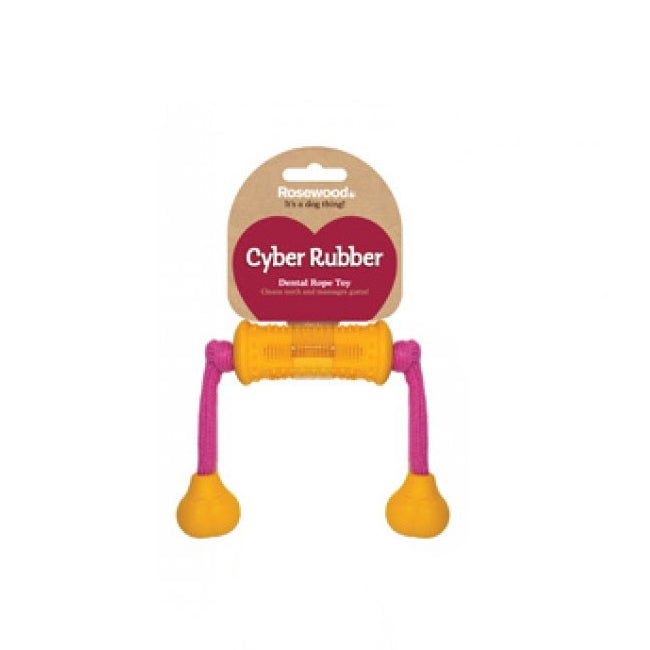 2PK Rosewood 37cm Rubber Multi-Texture Dental Roller w/ Rope Bone Dog Toy Assorted