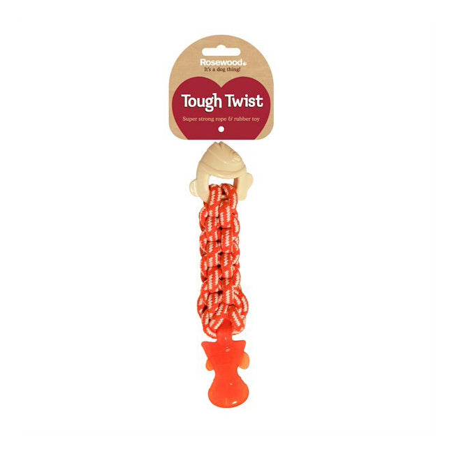 2PK Rosewood Tough Twist 28cm Textured Fish Rope Rubber Dental Pet Dog Toy Orange