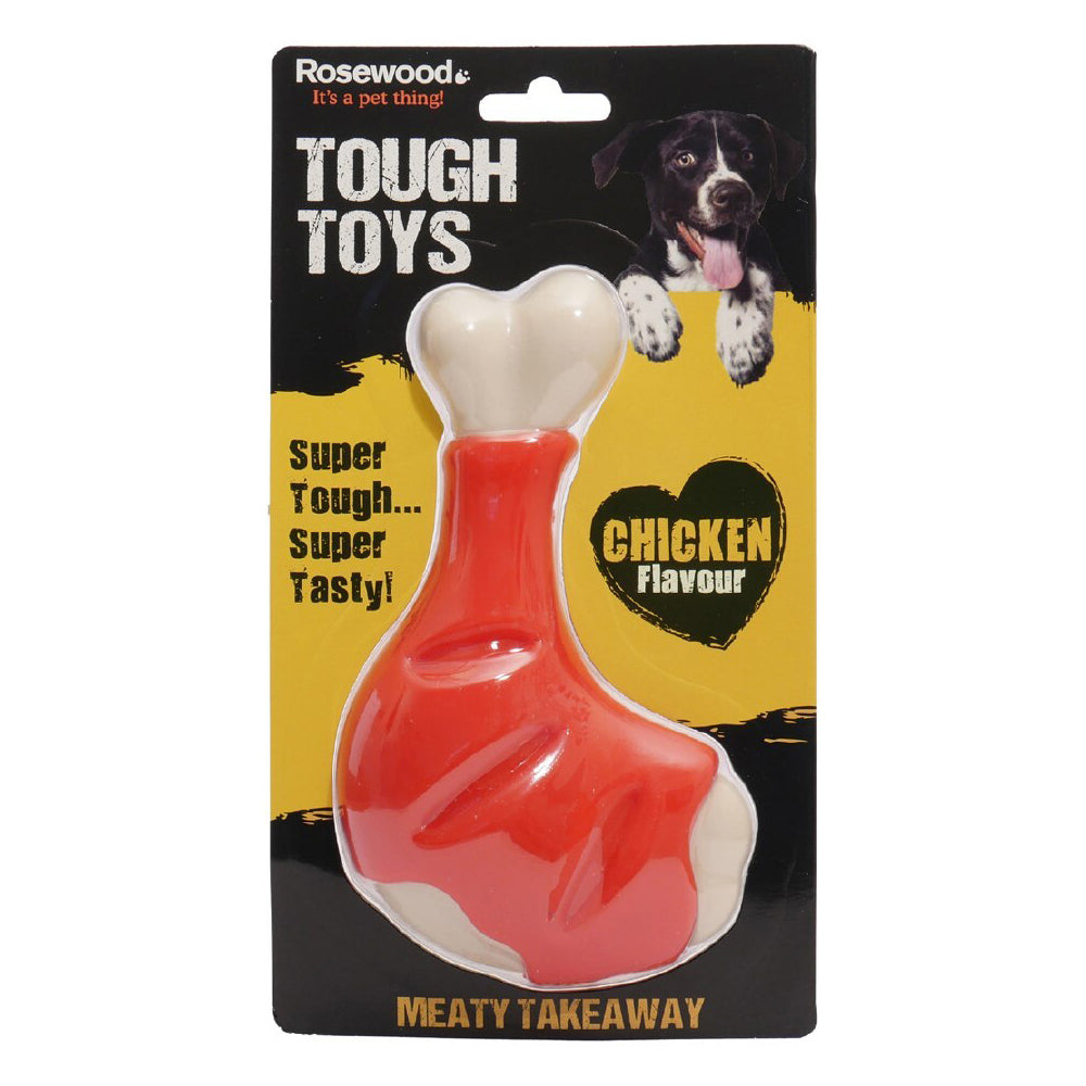 2PK Rosewood Tough Toys Meaty Chicken Takeaway Leg Pet Dog Chew Fun Toy Small Red
