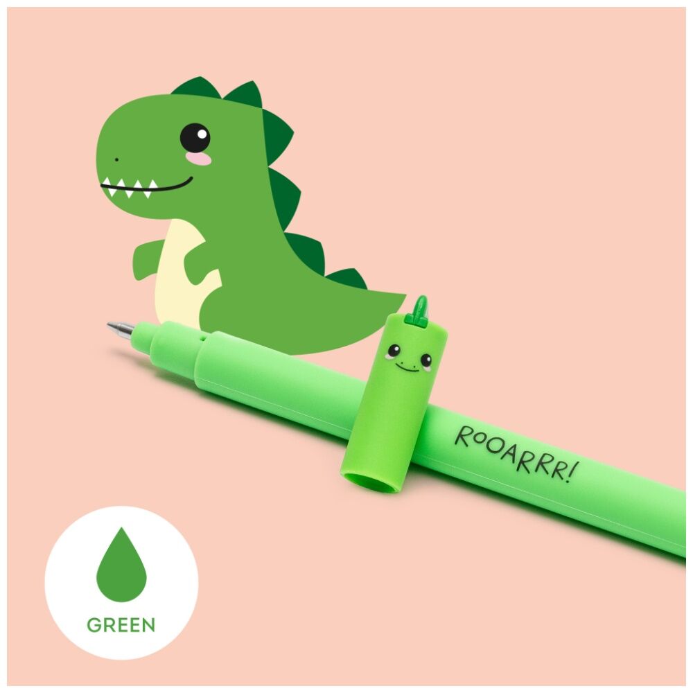 10PK Legami Erasable Gel Pen Dino Theme Collectable Cute Topper Gift Green Ink