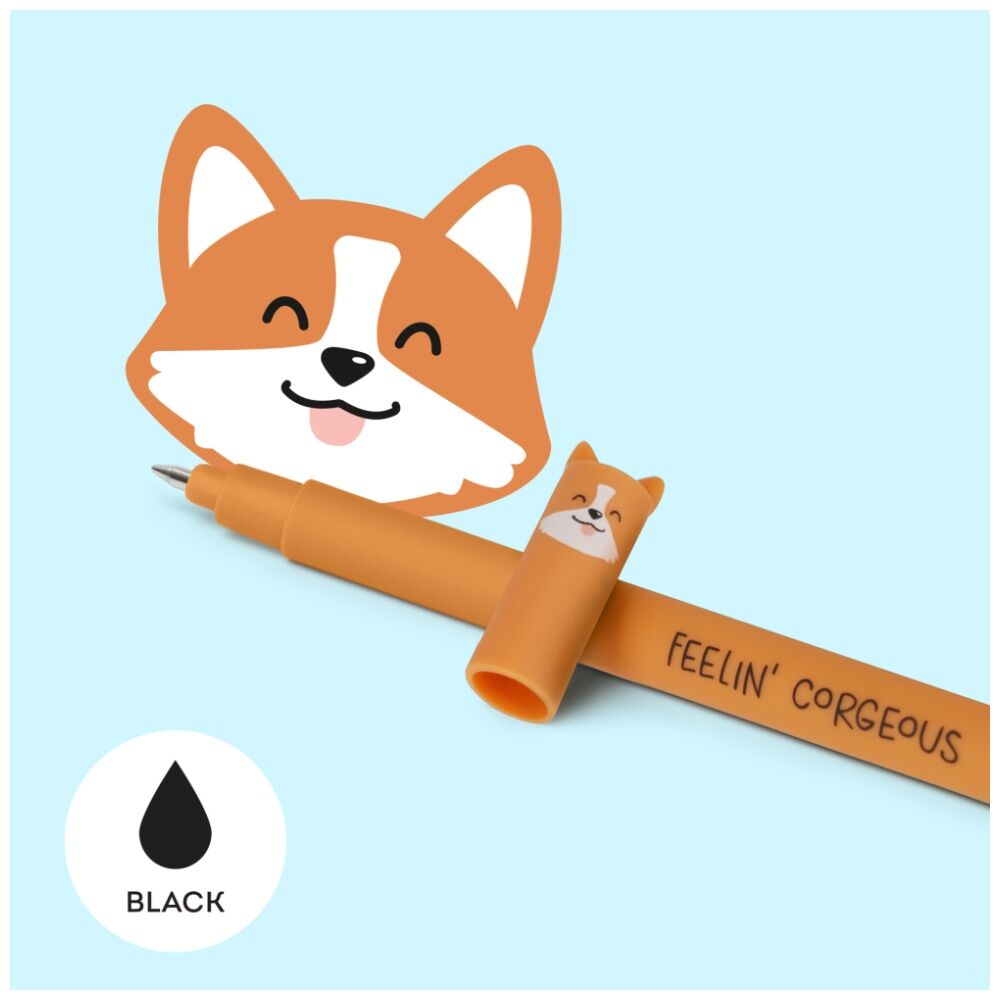 10PK Legami Erasable Gel Pen Corgi Theme Collectable Cute Topper Gift Black Ink