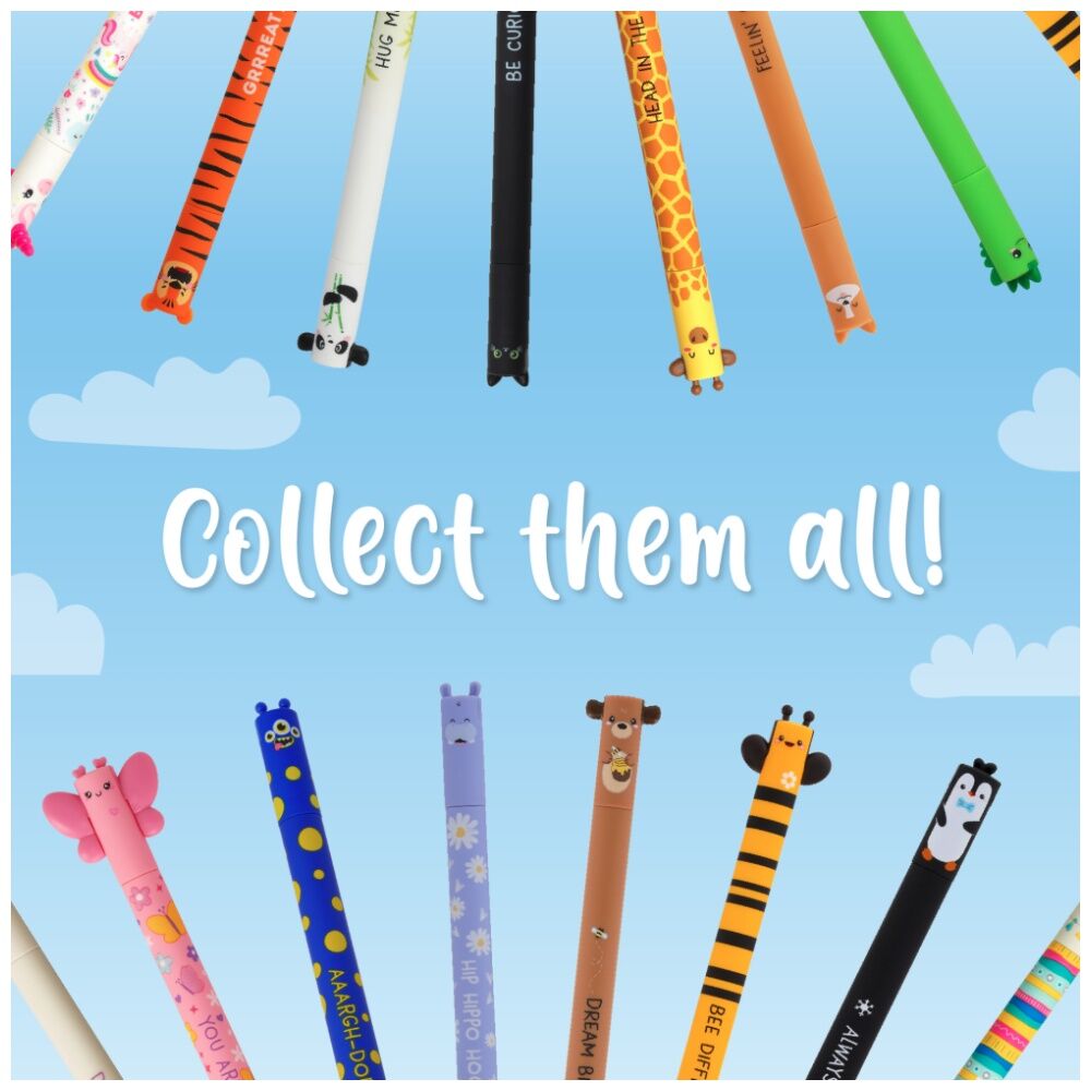 10PK Legami Erasable Gel Pen Teddy Bear Theme Collectable Cute Topper Red Ink