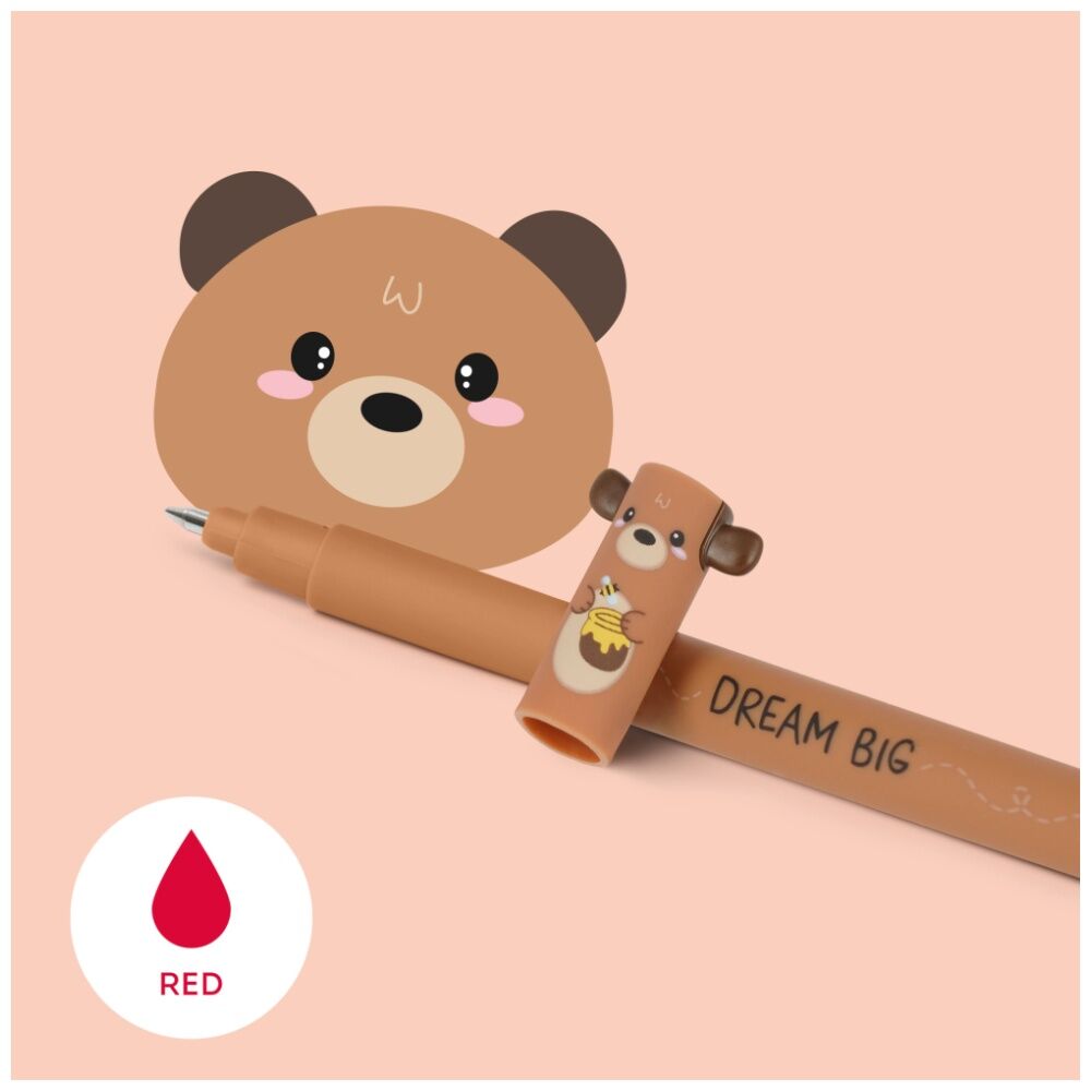 10PK Legami Erasable Gel Pen Teddy Bear Theme Collectable Cute Topper Red Ink