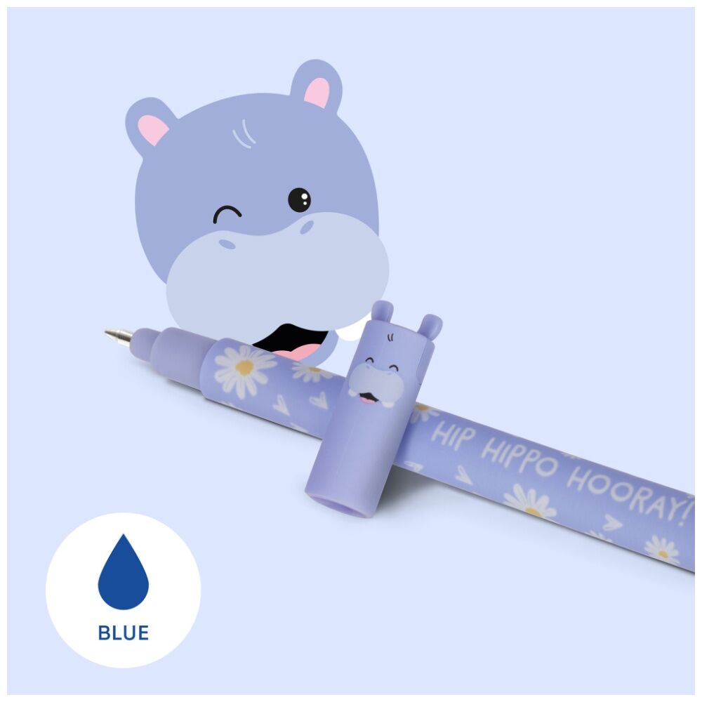 10PK Legami Erasable Gel Pen Hippo Theme Collectable Cute Topper Gift Blue Ink