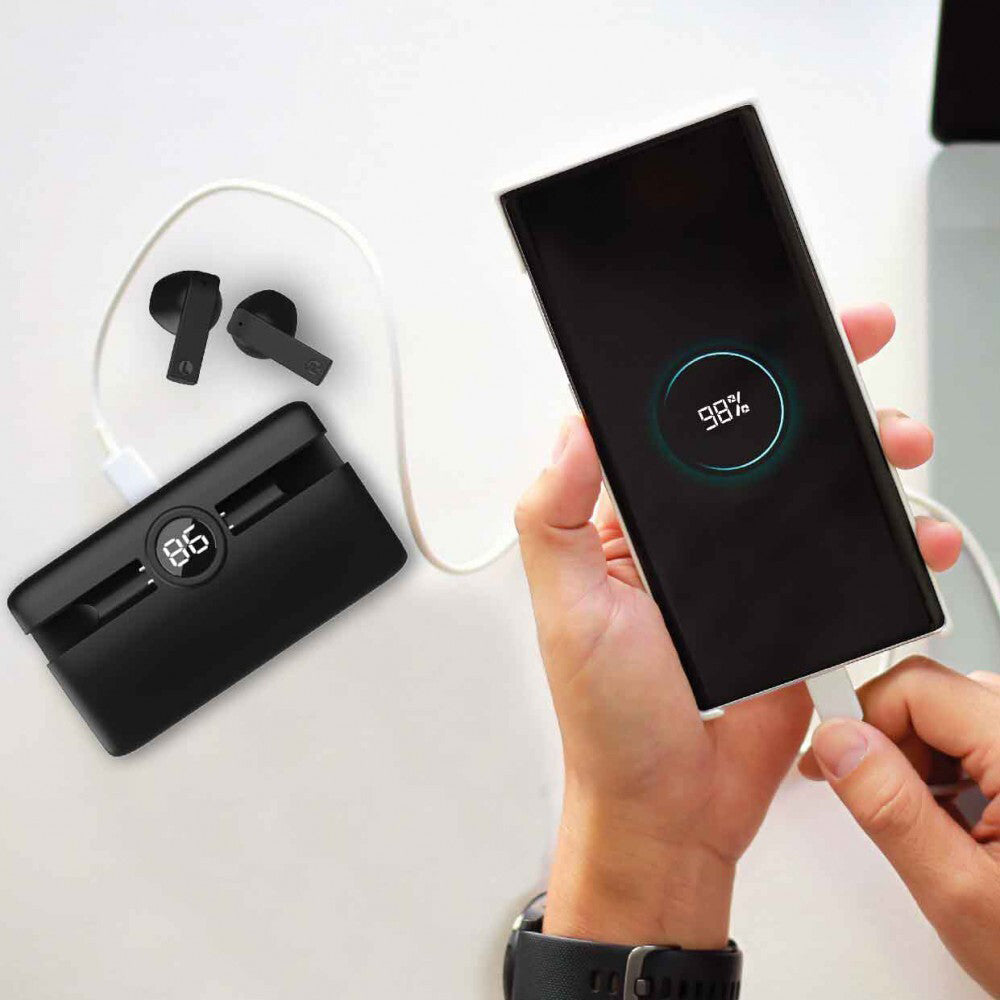Laser TWS Wireless Bluetooth Earbuds w/ Power Bank Charging Case - Black