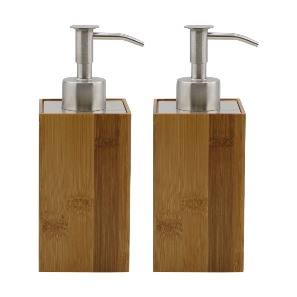 2PK NF Living Square Dispenser 7x17cm Bamboo & Metal For Bathrooms - Natural