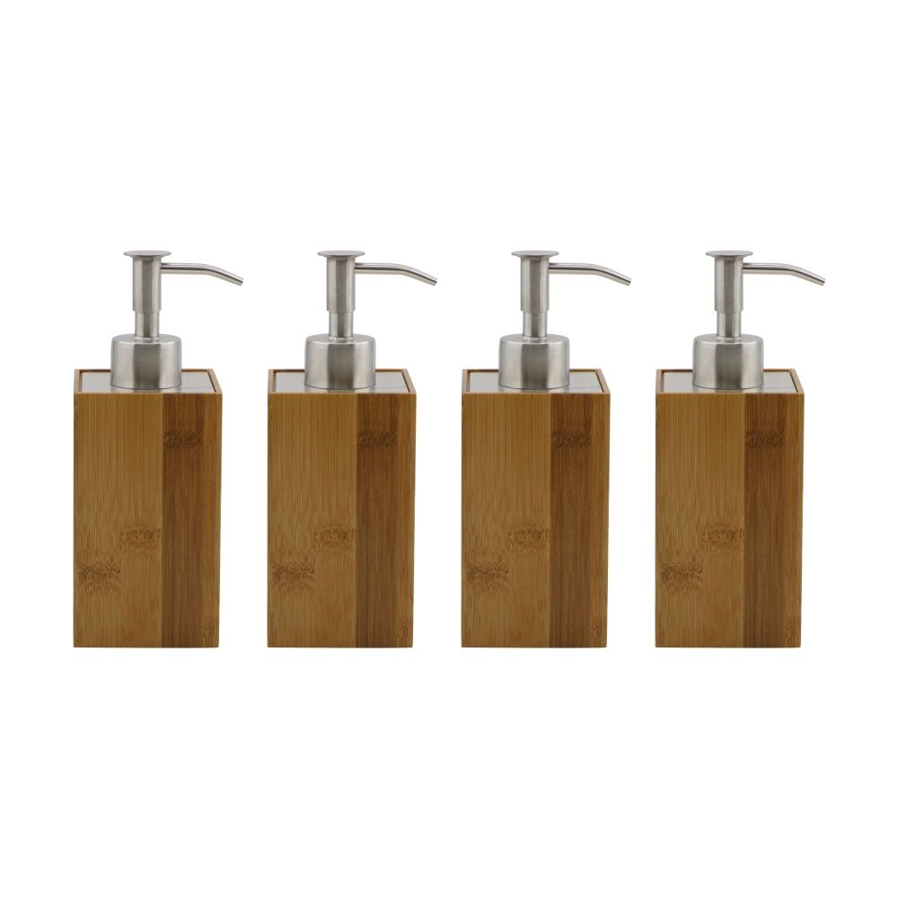 4PK NF Living Square Dispenser 7x17cm Bamboo & Metal For Bathrooms - Natural