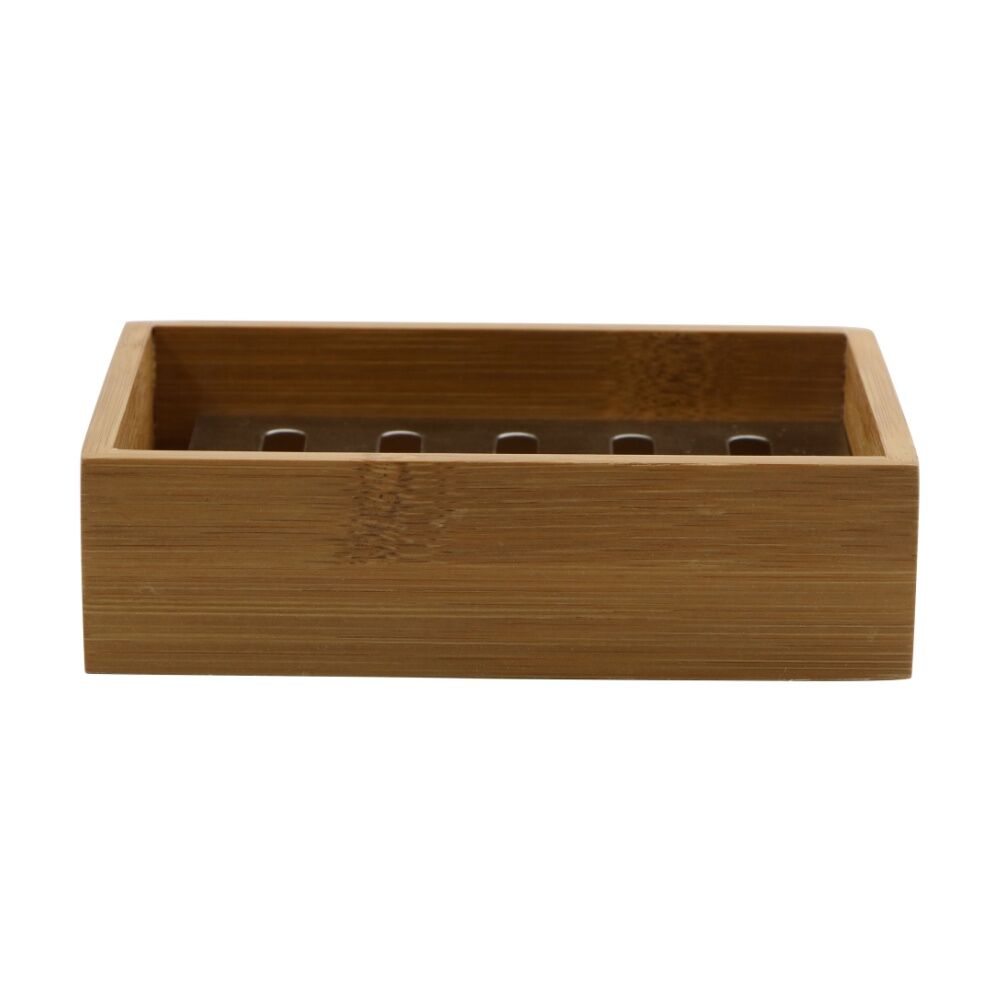 2PK NF Living Rectangle Soap Dish13x10cm Bamboo & Metal For Bathrooms - Natural