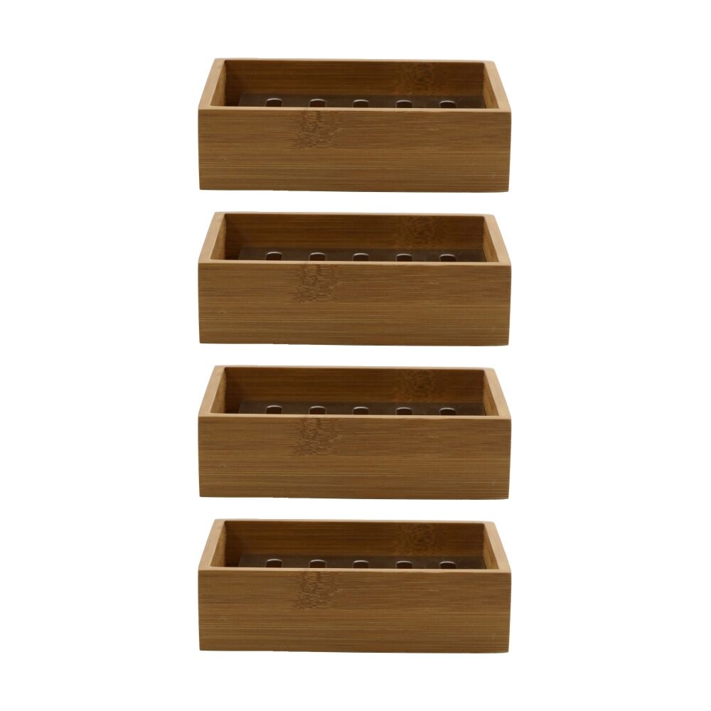 4PK NF Living Rectangle Soap Dish13x10cm Bamboo & Metal For Bathrooms - Natural