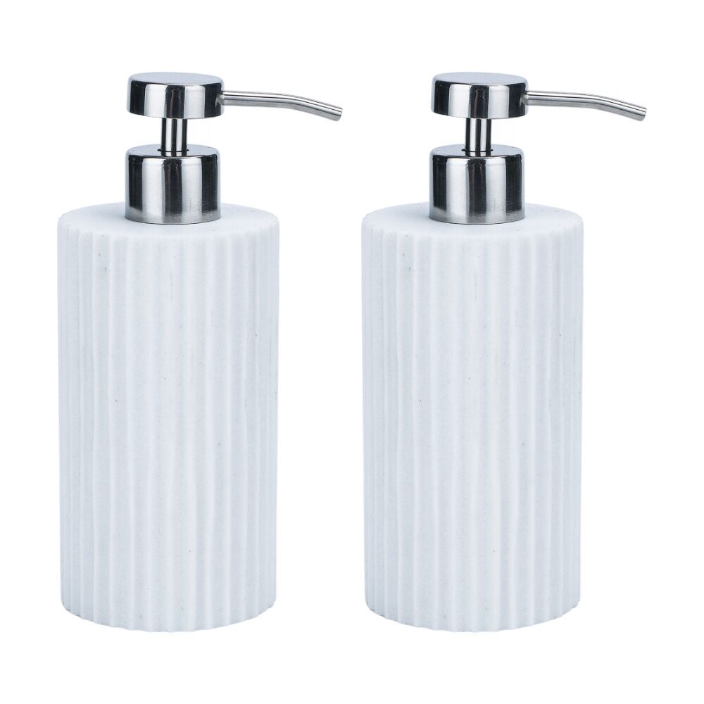2PK NF Living Round Dispenser 7x18cm Polyresin Sandstone For Bathrooms - White