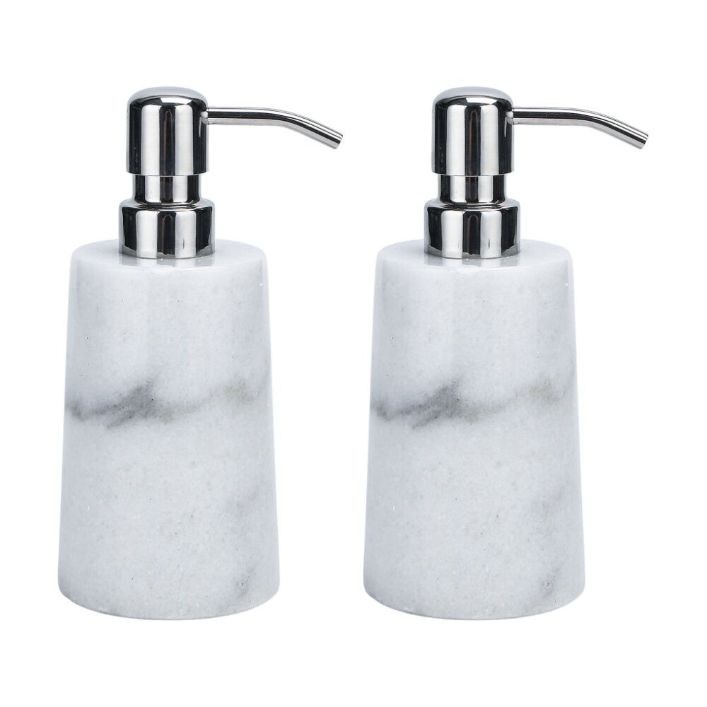 2PK NF Living Round Dispenser 7x17cm Marble & Metal For Bathrooms - White