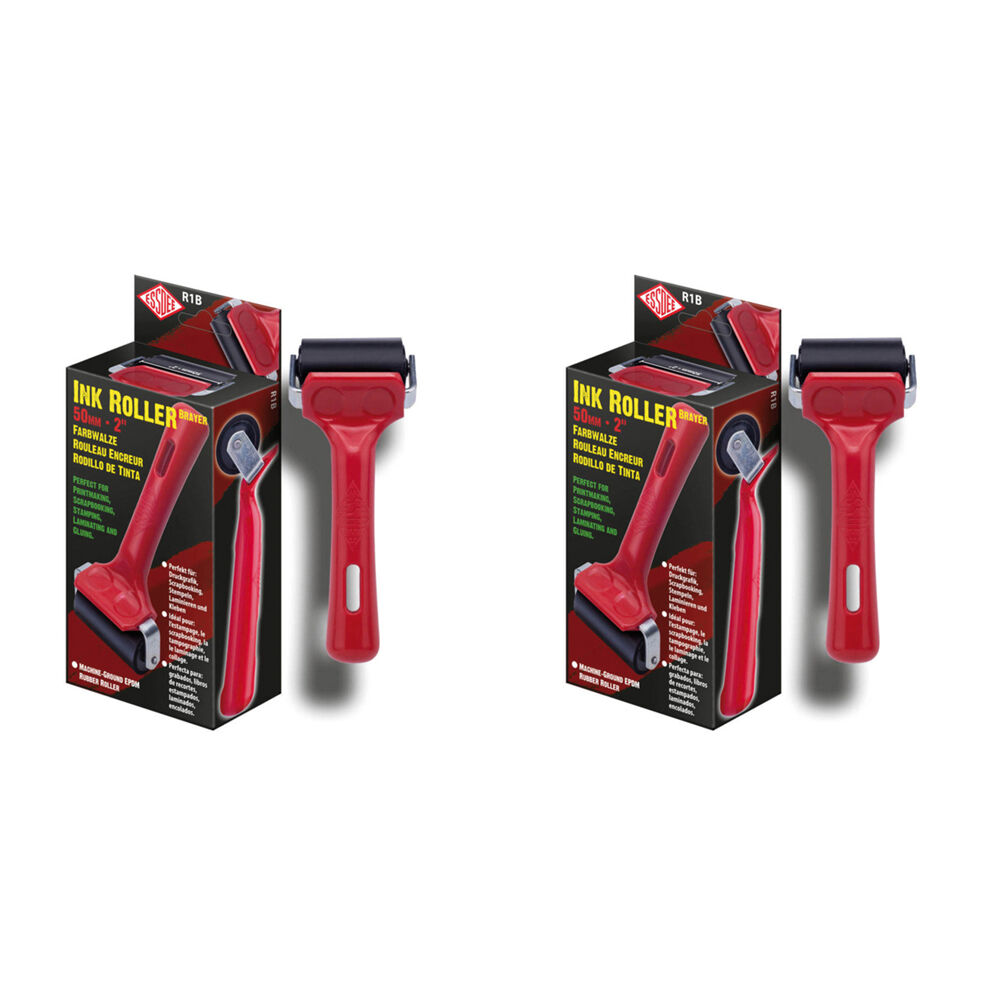 2PK Essdee Boxed Lino Sturdy Hard Rubber Printmaking Ink Roller 50mm Red