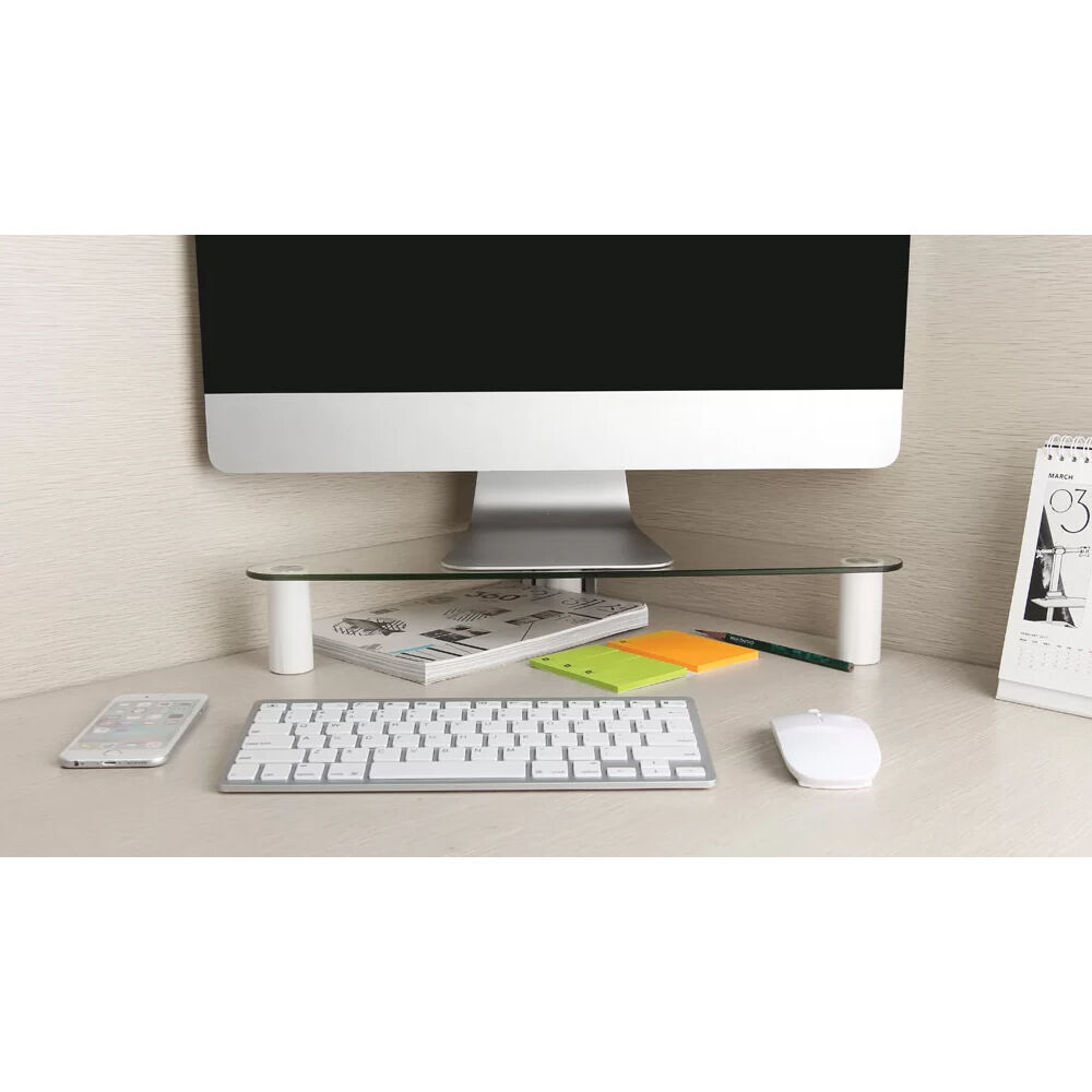 Ergovida Adjustable Corner Riser Glass Monitor Stand 50x28cm - White
