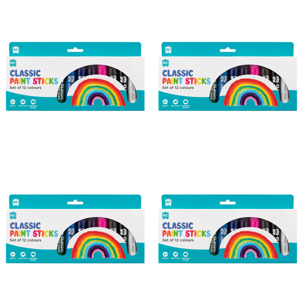 4x 12pc Educational Colours Mess-Free Kids Paint Sticks Set Classic