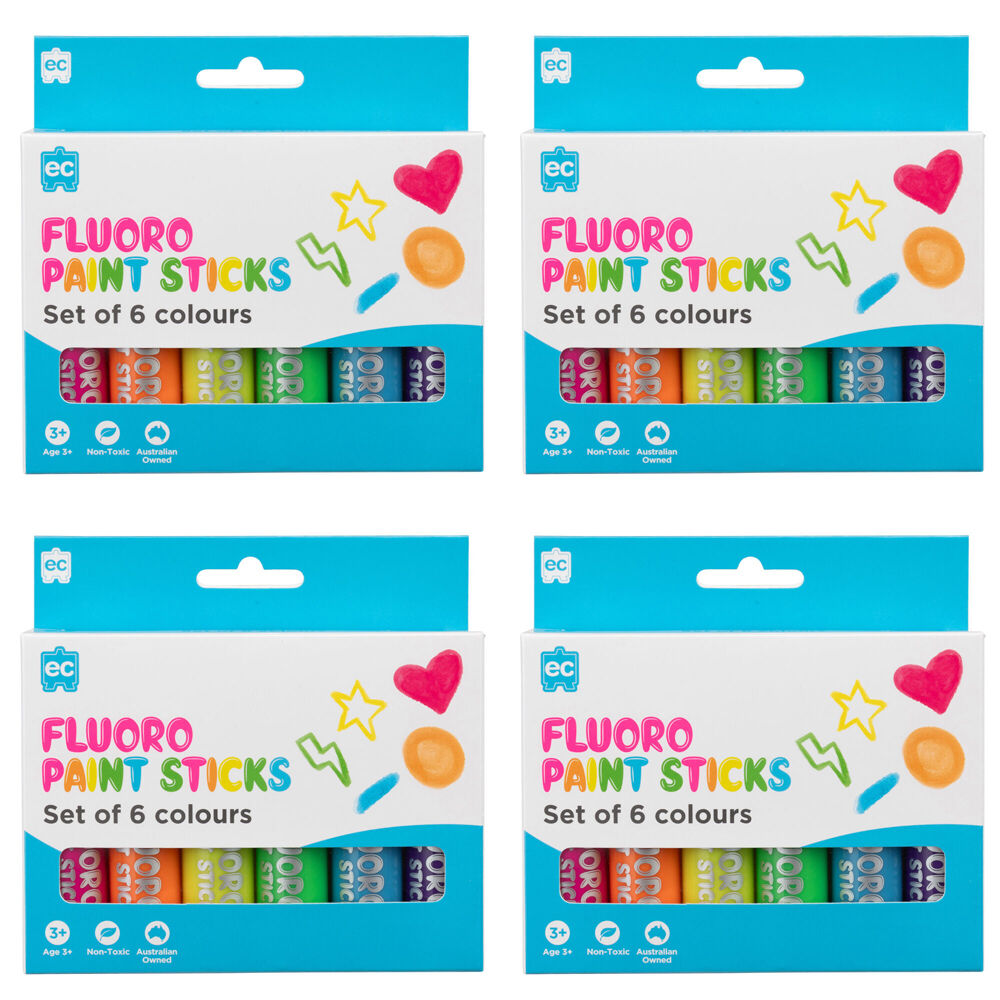 4x 6pc Educational Colours Mess-Free Kids Paint Sticks Set Fluorescent