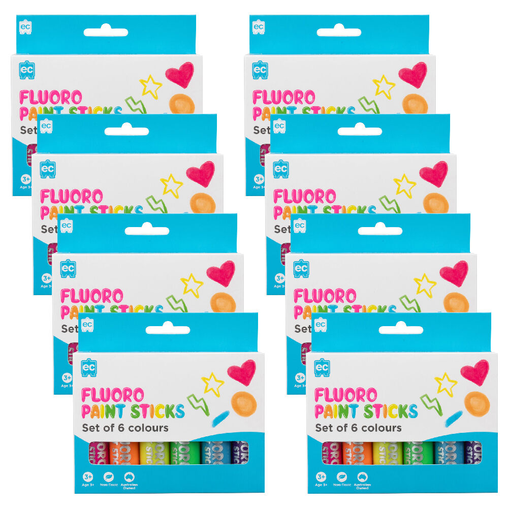 8x 6pc Educational Colours Mess-Free Kids Paint Sticks Set Fluorescent