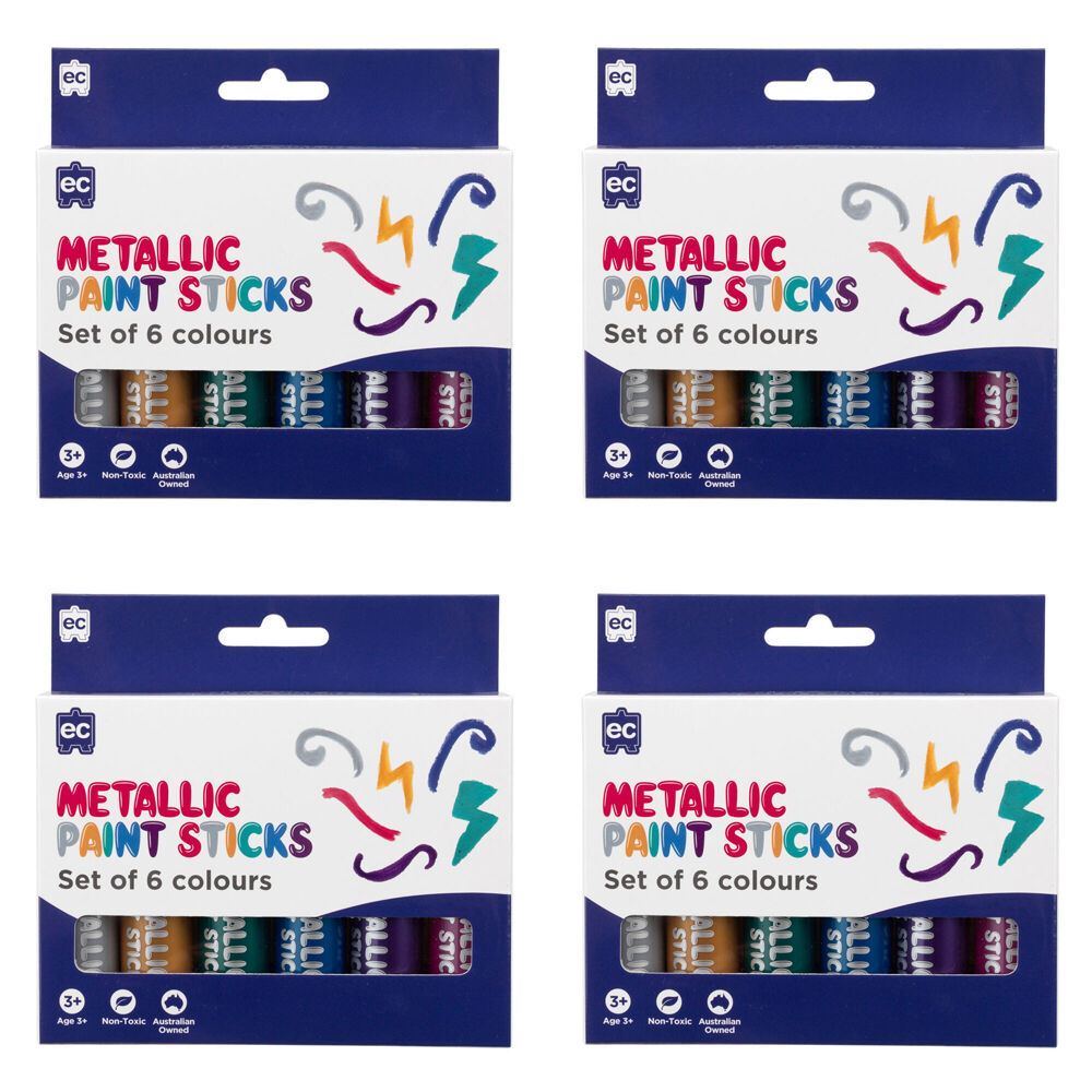 4x 6pc Educational Colours Mess-Free Kids Paint Sticks Set Metallic